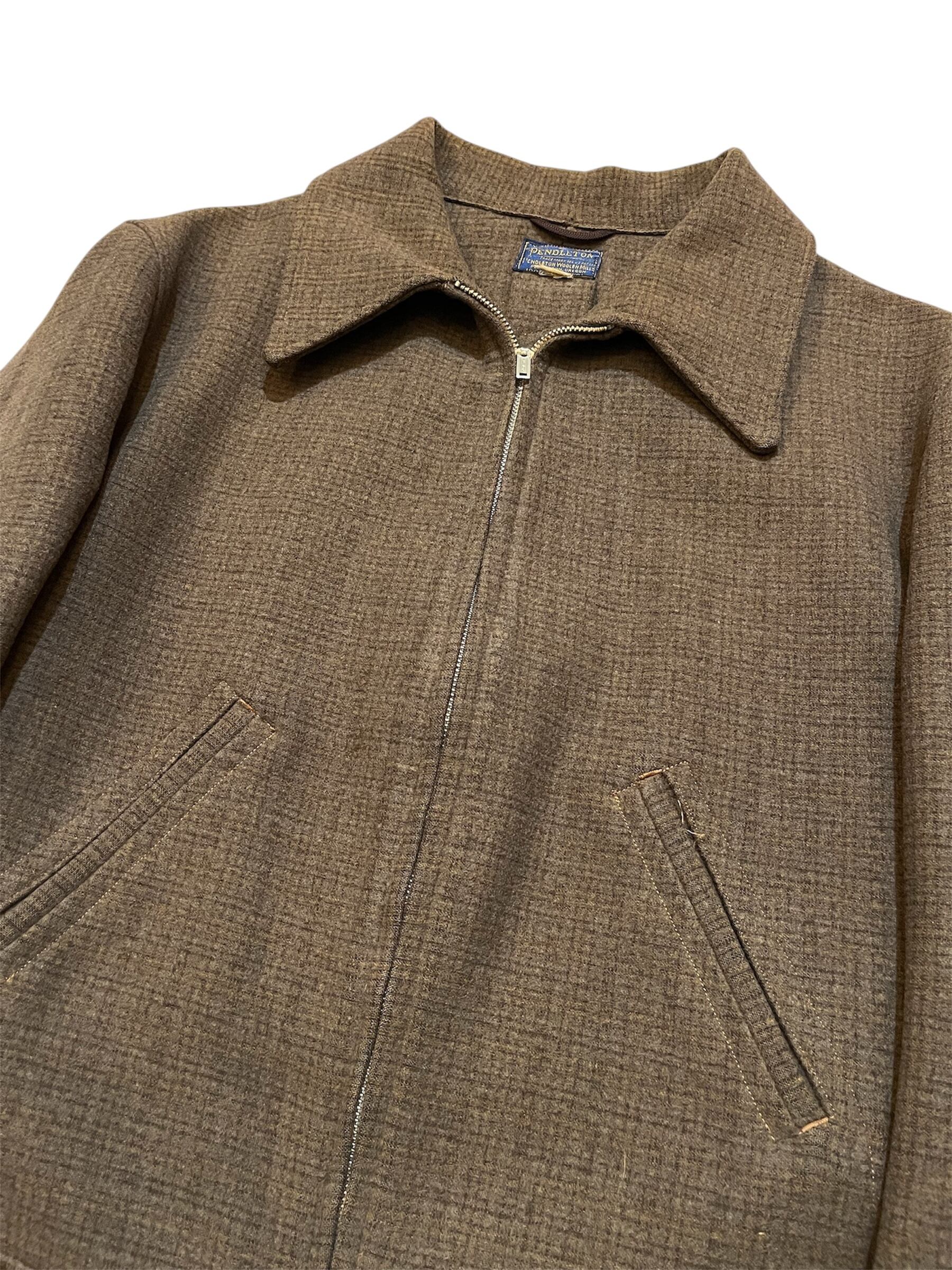 30s Pendleton Wool Sports Jacket Grommet Zip Micro Plaid Good