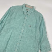 リネン100% Crocodile クロコダイル BD ボタンダウン 七分袖シャツ LL/水色系 メンズ