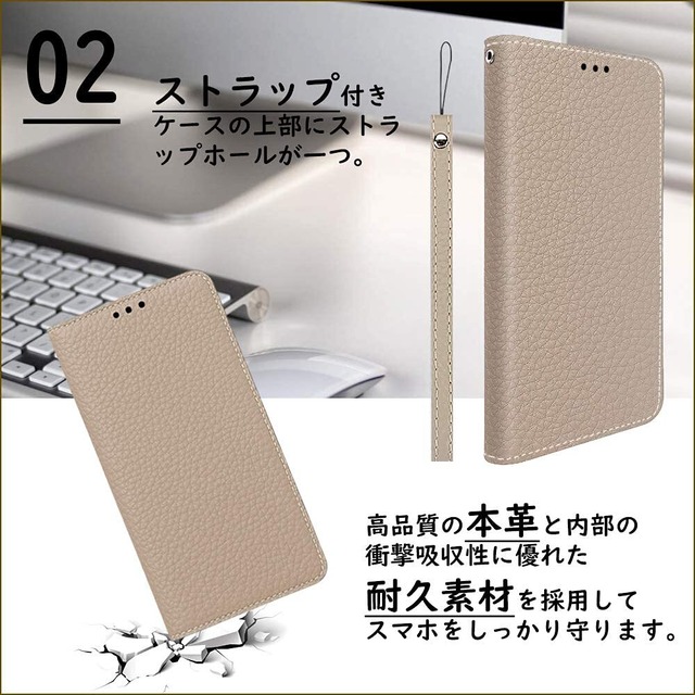 CLICSUN iPhone14 ケース 高級牛本革ケース 手帳型 iPhone14 カバー 本革 レザー アイフォン14 カバー スタンド機能 ストラップ付き マグネット式 カードポケット ギフトボックス付き グレー