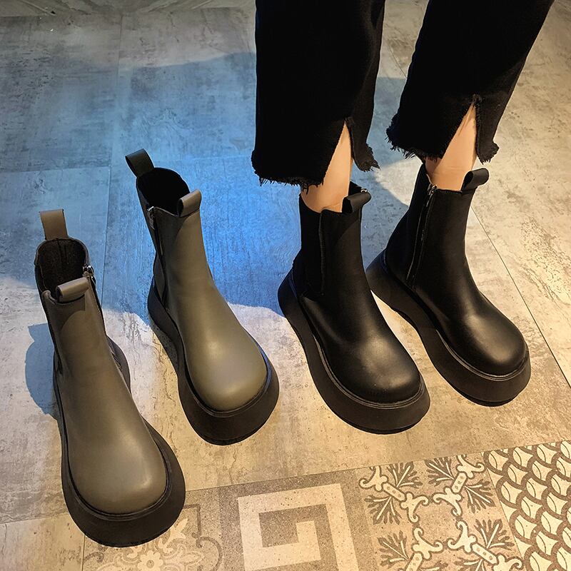 ショートブーツスプリングオータムシングルスタイルサイドジッパー 靴 シューズ 春物 秋物 フェイクシューズ68083328080