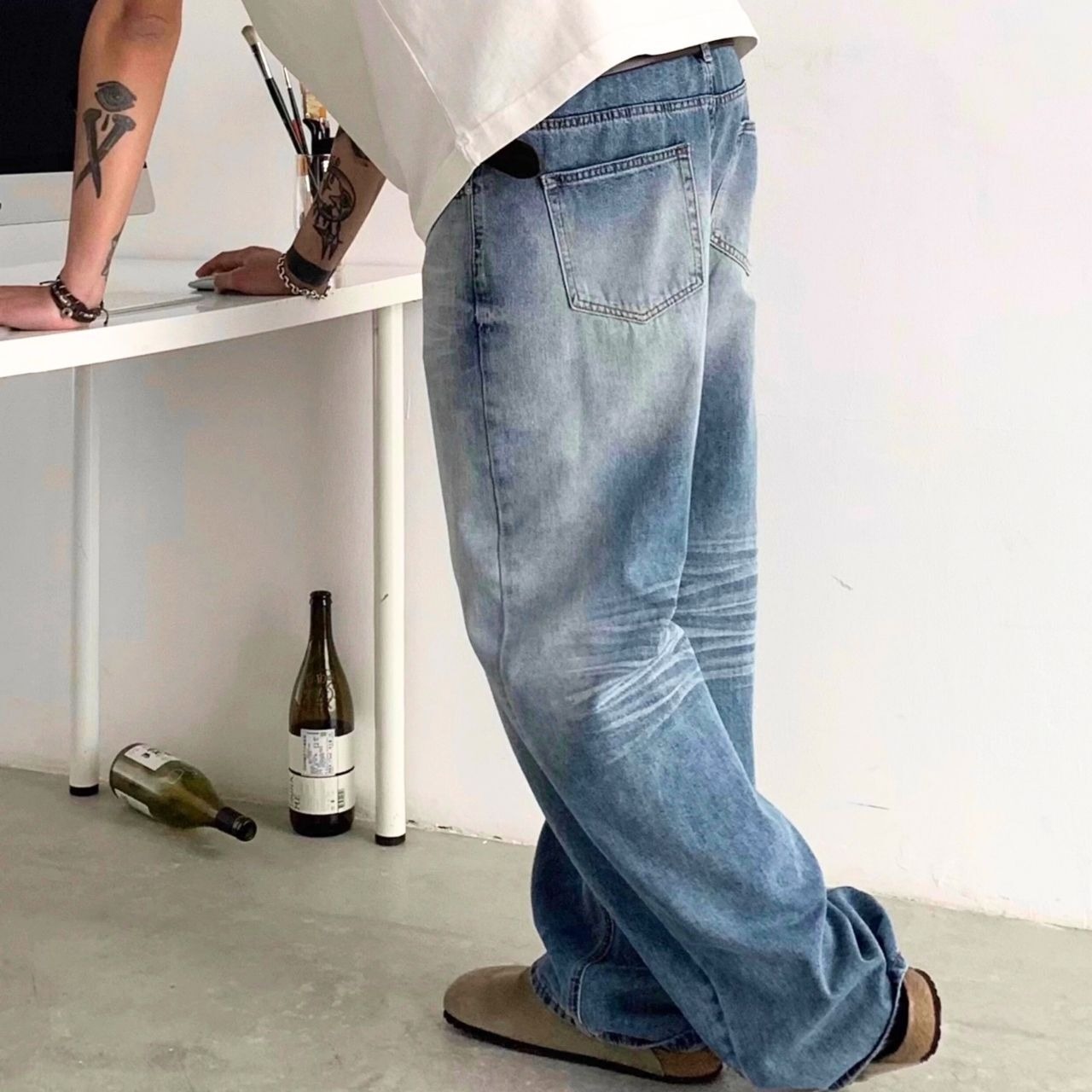 アメリカンレトロウォッシュドストレートデニム　1200