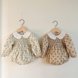 【BABY】襟付き花柄ロンパース