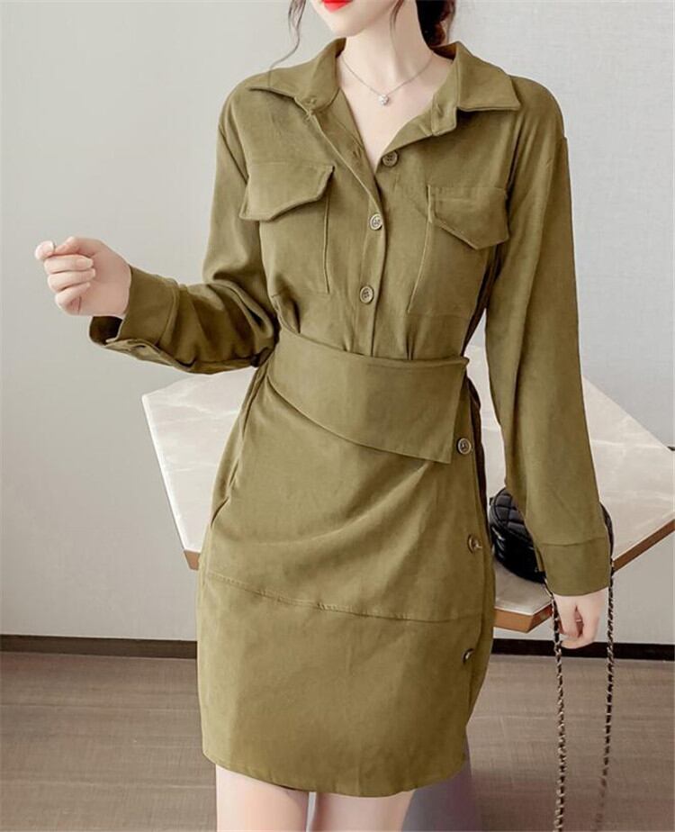 スリム ラペル 新作 トレンド 長袖 レトロ 高品質 ワンピース デザインセンス 快適