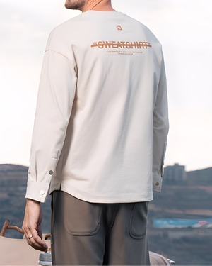 ボタン付 クルーネックロングスリーブTシャツ E0034