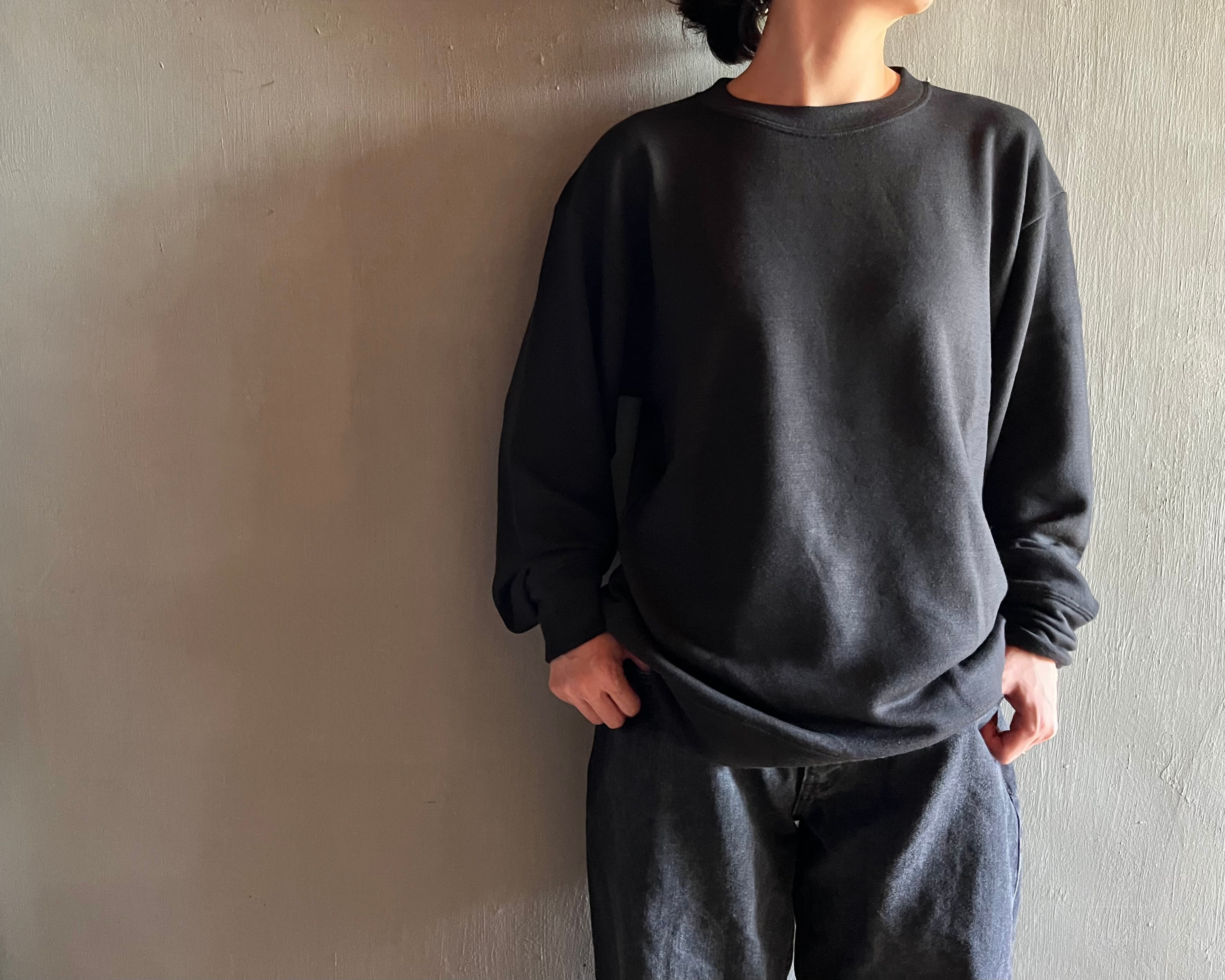 MITTAN|super120'sウール裏毛トレーナー 墨黒 T-40