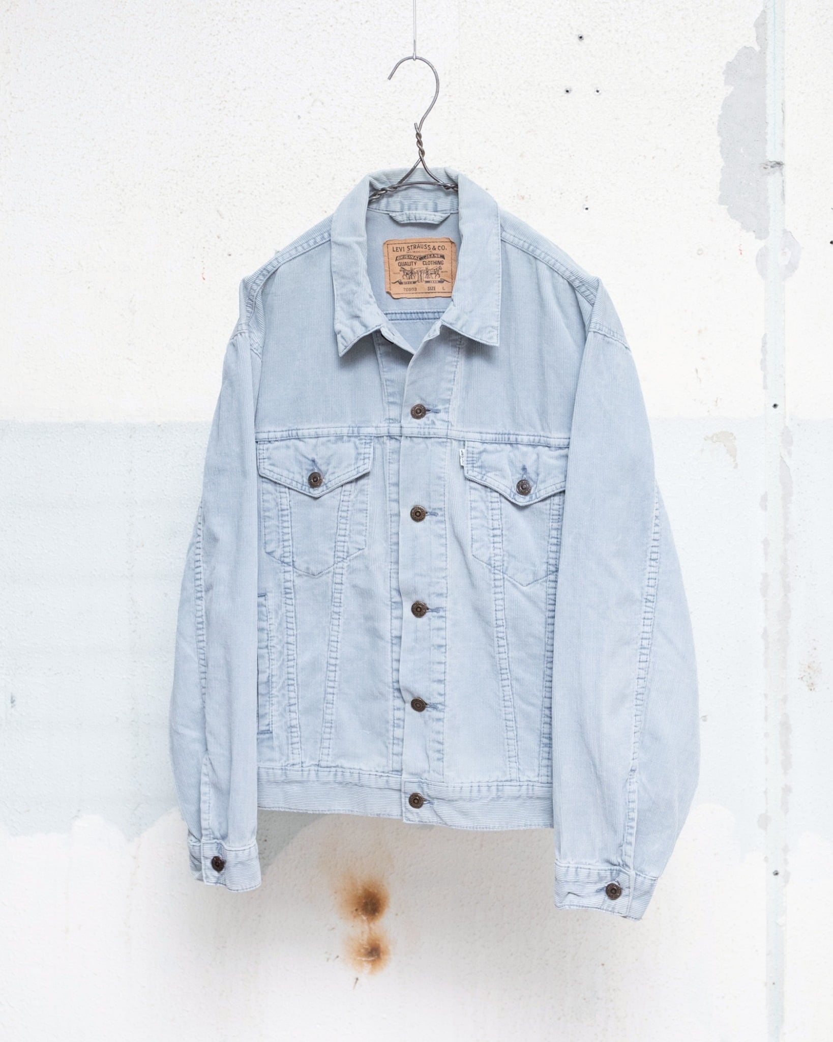 90s “Levi's” 70503, corduroy trucker jacket / faded light blue