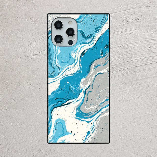 受注生産 iPhoneケース 水色と白の海流マーブル｜紙マーブリング MARB059C