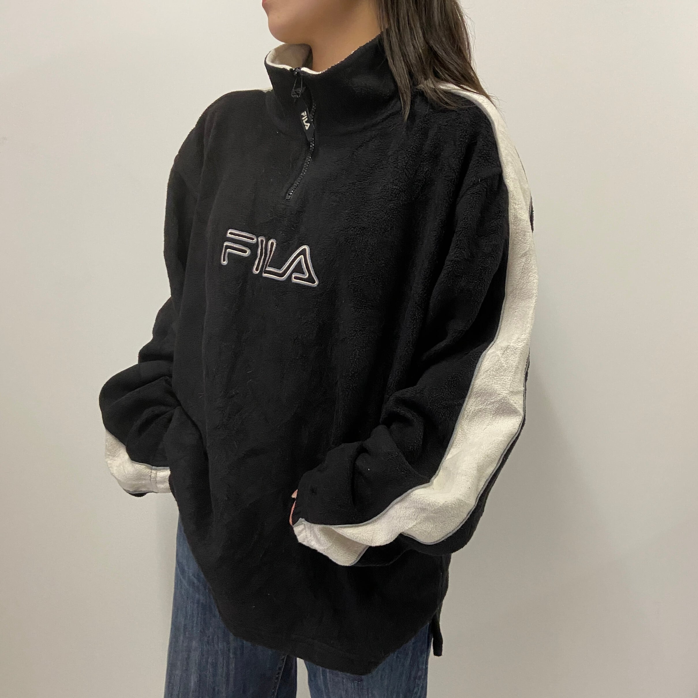 L☺︎古着 FILA TECH フィラ ハーフジップ プルオーバー フリース ボア-