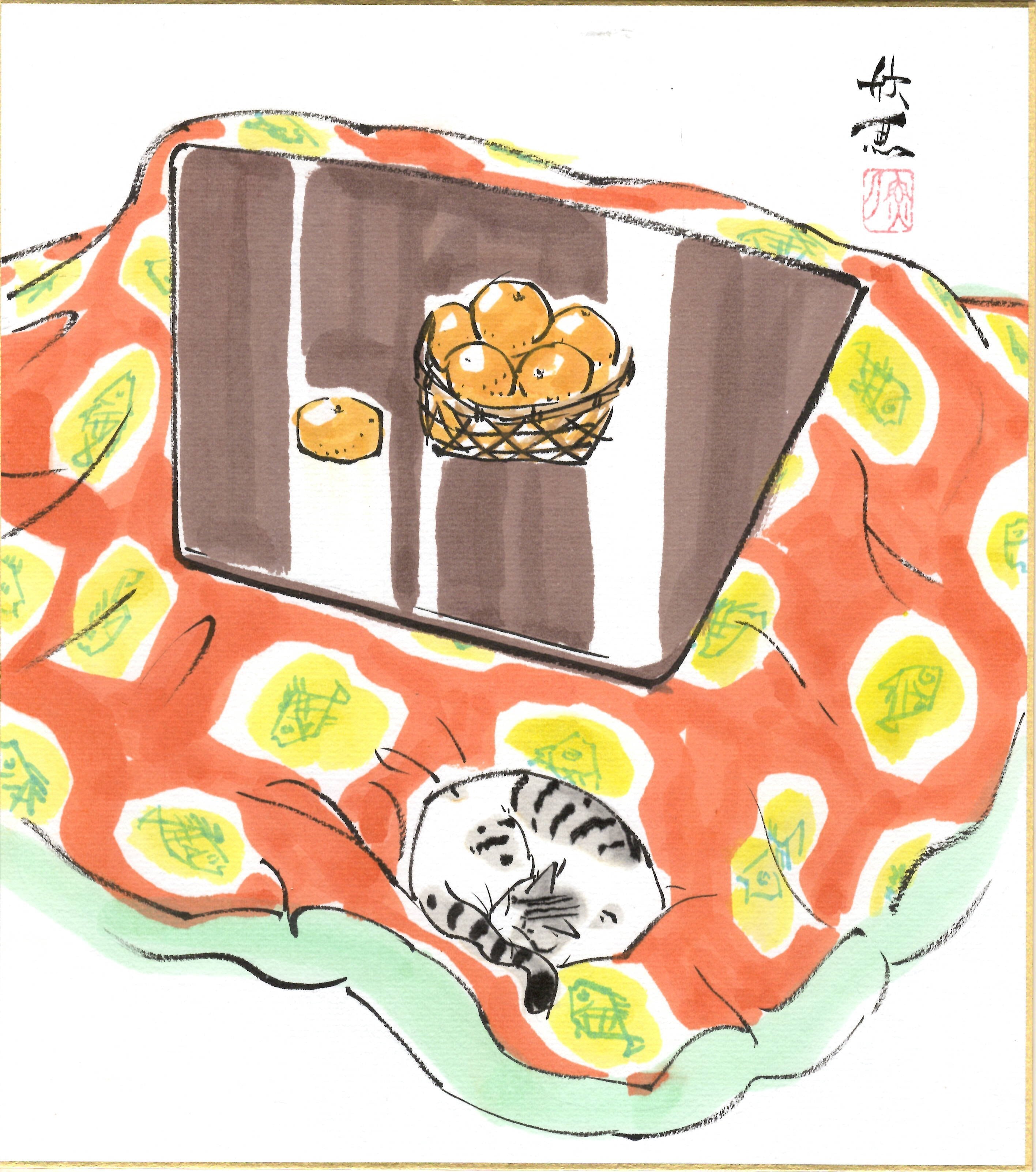 久田春景「南天福寿草」色紙絵 | 吉村唐木店 WEBSHOP
