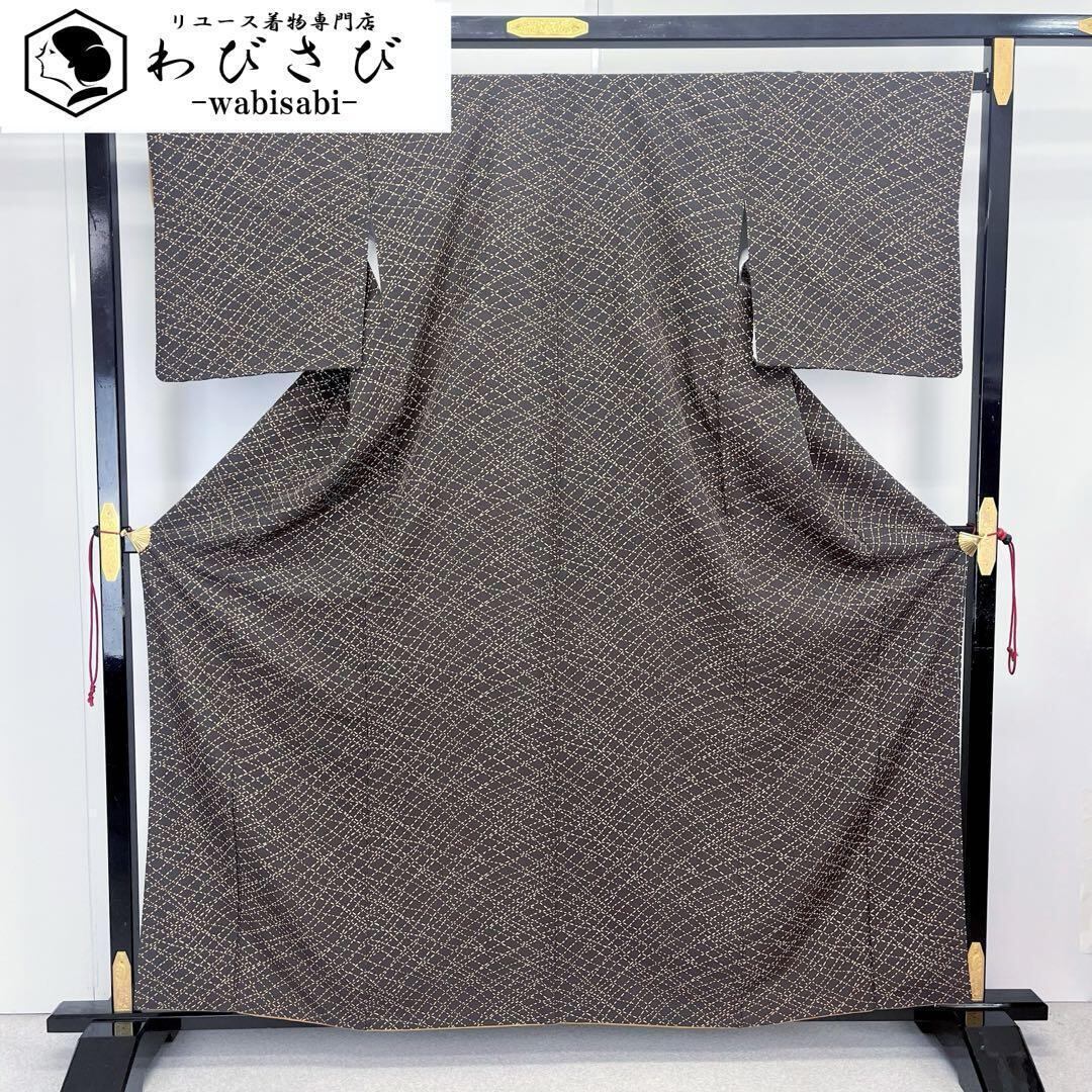 ys7140672; 宗sou 未使用品　横段に寄せ柄一つ紋江戸小紋着物 ys7140672; 宗sou 未使用品 横段に寄せ柄一つ紋江戸小紋