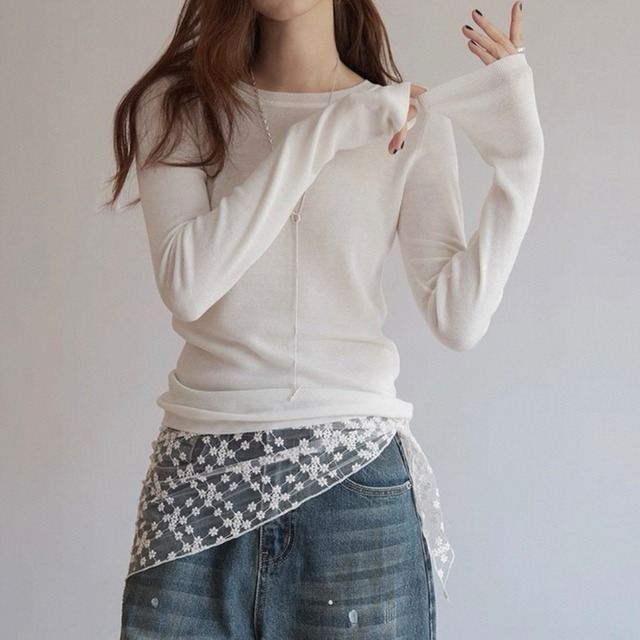 長袖 ヒップ丈 リブ編み ニット　◆3col   SA10073