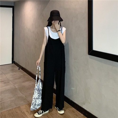 送料無料 春新作 オールインワン サロペット ロンパース レディース オールインワンサロペット レディースオールインワン ノースリーブ ワイドパンツ 春 夏 秋 1