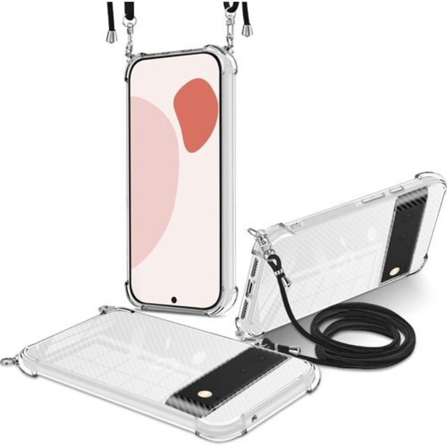 Google Pixel 6 ケース クリア ネックストラップ 首かけ 斜めがけ スマホ ショルダーストラップ スマホ 携帯ストラップ 肩掛け ピクセル6 縄掛け カバー 長さ調整可能 耐衝撃 薄型軽量 Qi急速充電対応 全面保護 Pixel6 カバー… 308