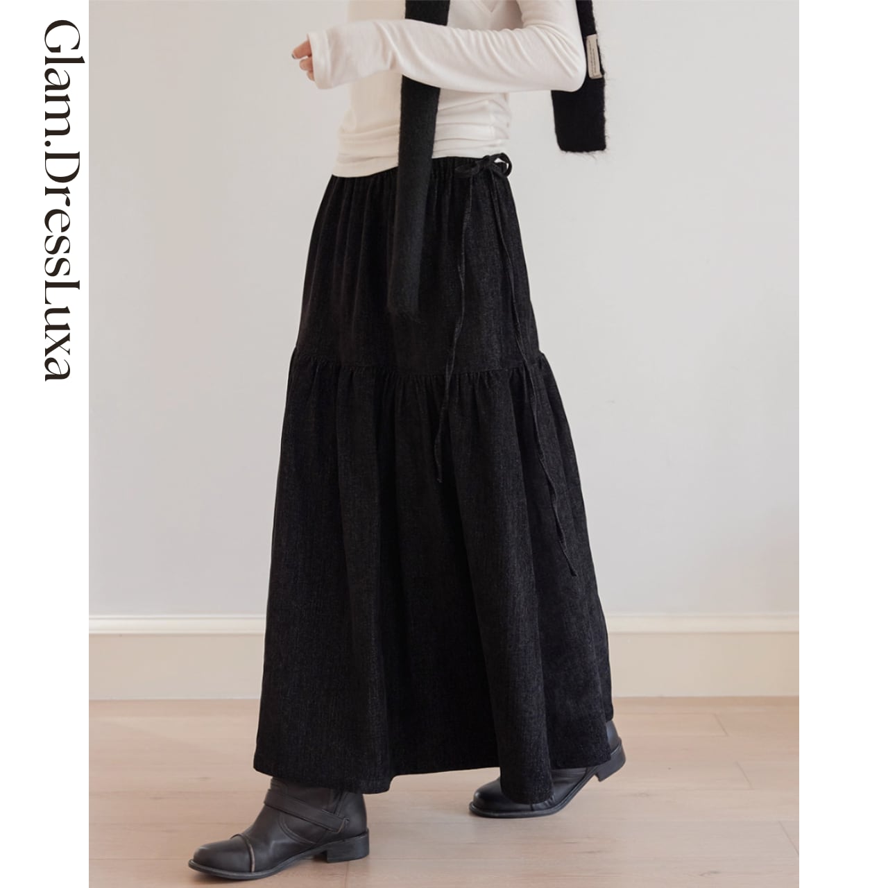 Tiered Suede Long Skirt_S12