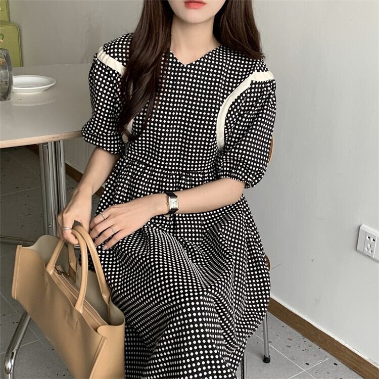 水玉ドレス サマーカジュアルハイウェストウェストスリムロングスカート 夏物 ビッグFスモールZ韓国8068528788