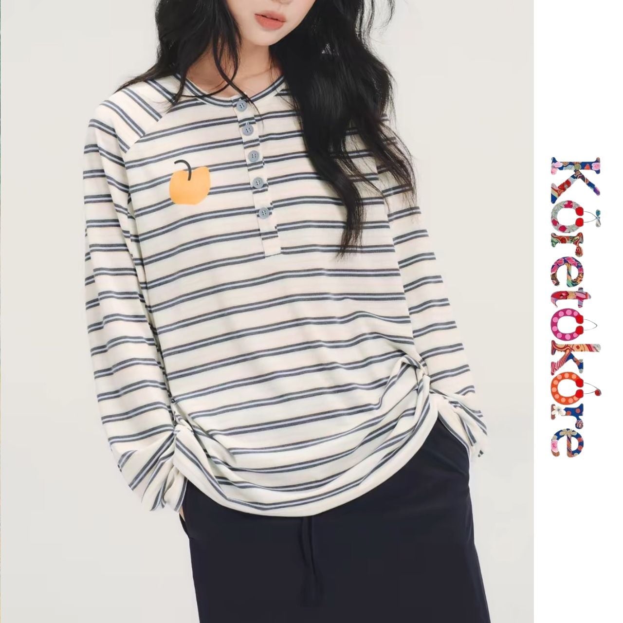 Apple Stripe Long Sleeve Tee A0324