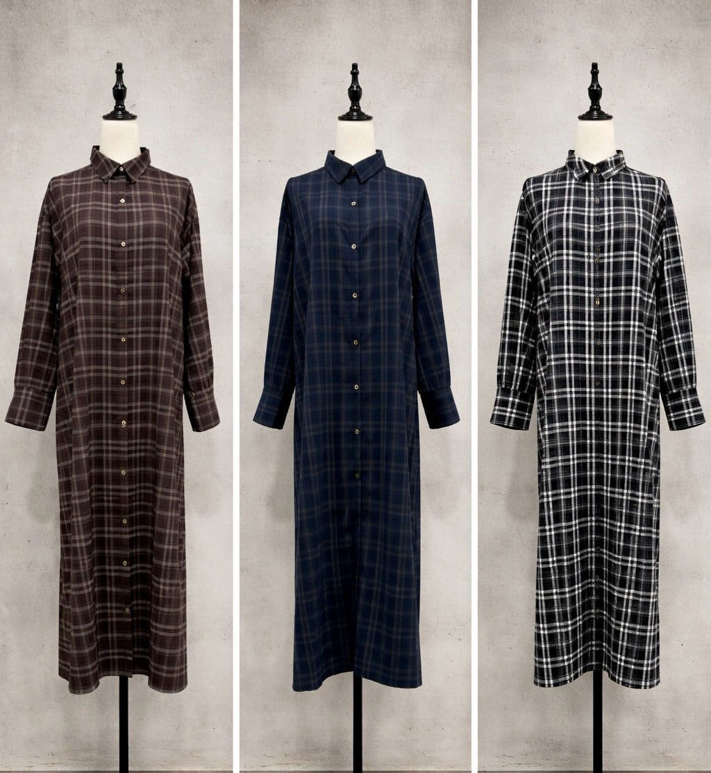 再入荷!9/4Live☆グレンチェックロングシャツワンピース