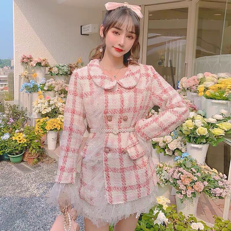 ピンク ツイード ジャケット チェック ガーリー 姫 可愛い