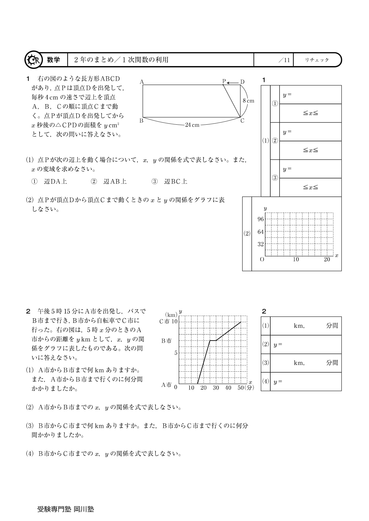 診断テスト・香川県公立高校入試専用】分野別問題集「数学関数問題