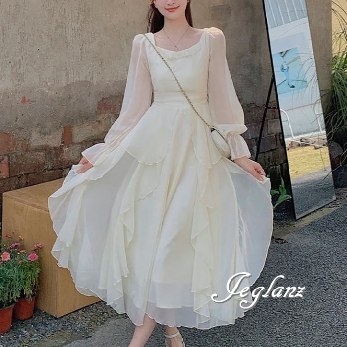 ワンピース ドレス ラッフル フリル 肌透け 大人スウィート 2色(M6251)ζ