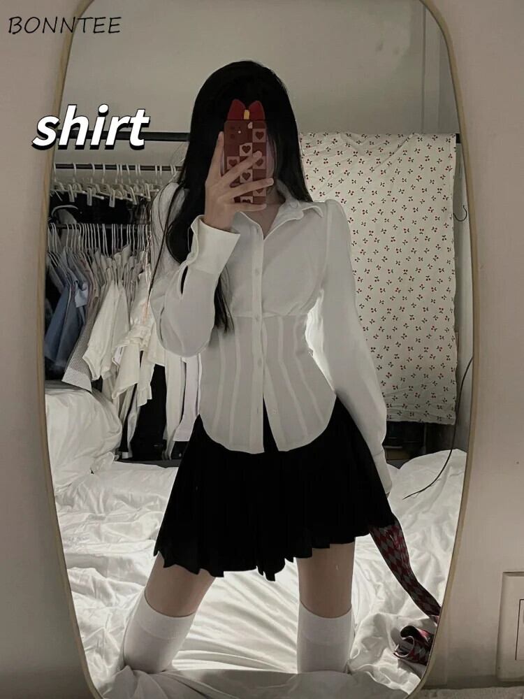 【新作】【送料無料】 シャツ レディース ソリッド プレッピースタイル スイート シンプル ブルーサス カジュアル ベーシック インサイド スリム ファム ヒップスター オルチャン JK オールマッチ トップス 人気のイン 0261572618101