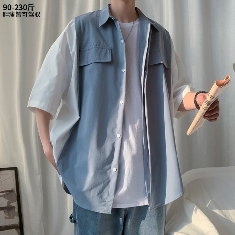 カラースリーブシャツ ルーズサマー 大きめサイズ 夏物 ヒップホッププラスサイズ49763671813