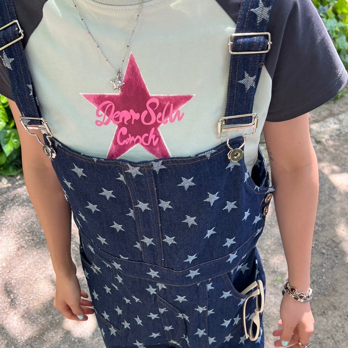 ラグランスリーブ星柄プリントTEE_LN02158