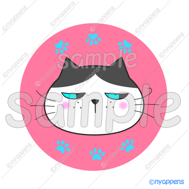 【商用利用OK】ほのぼの面白い顔の猫イラスト◇ヒゲまる（ハチワレ濃グレー）シールやアイコン、素材に！
