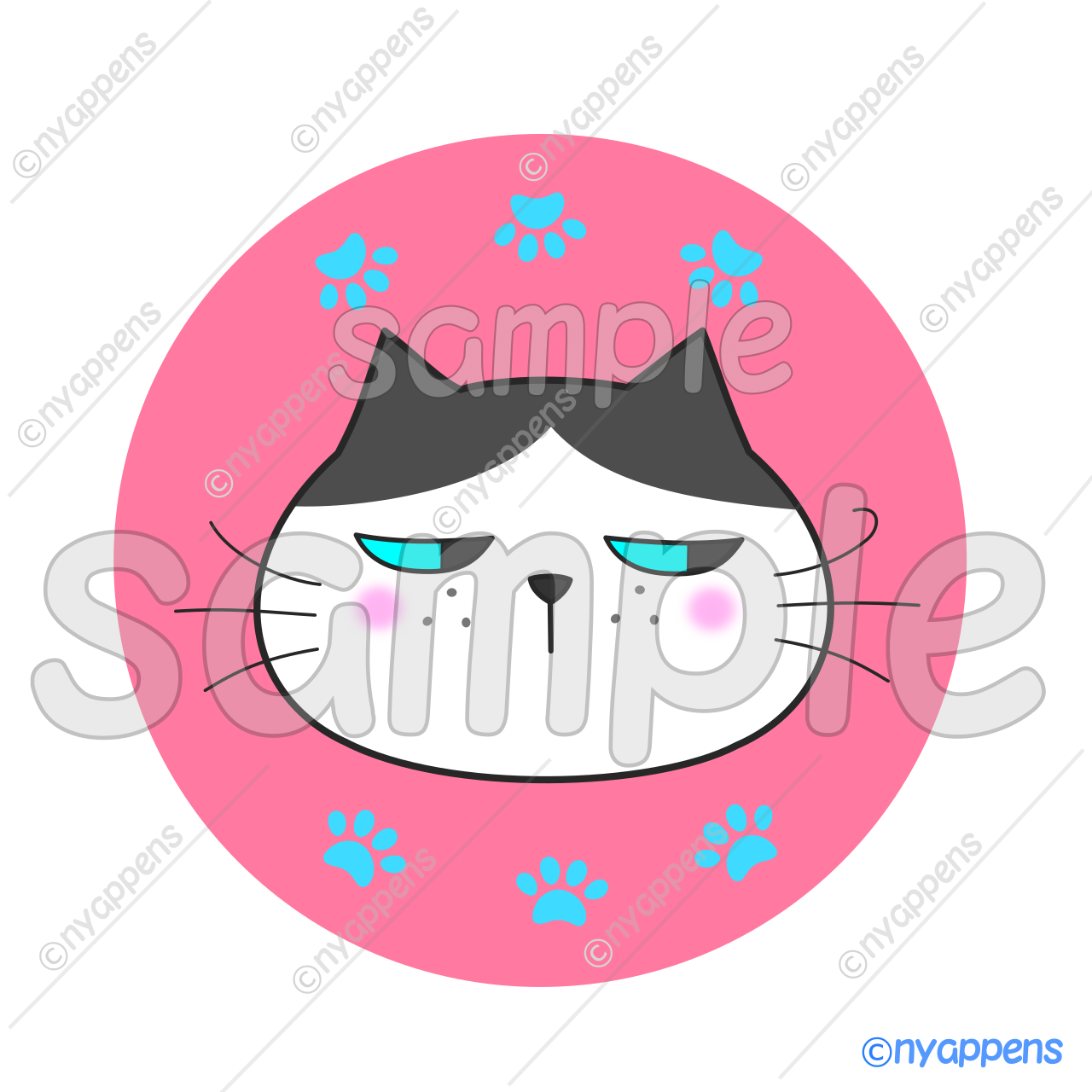【商用利用OK】ヒゲまる猫イラスト(ハチワレ濃グレー)シールやアイコン、素材に!