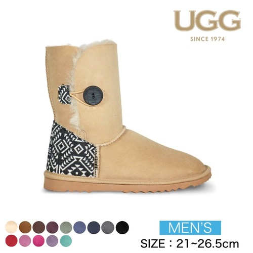 [UGG 1974] メンズ  ボタン ミドル アズテック ブラック ムートンブーツ