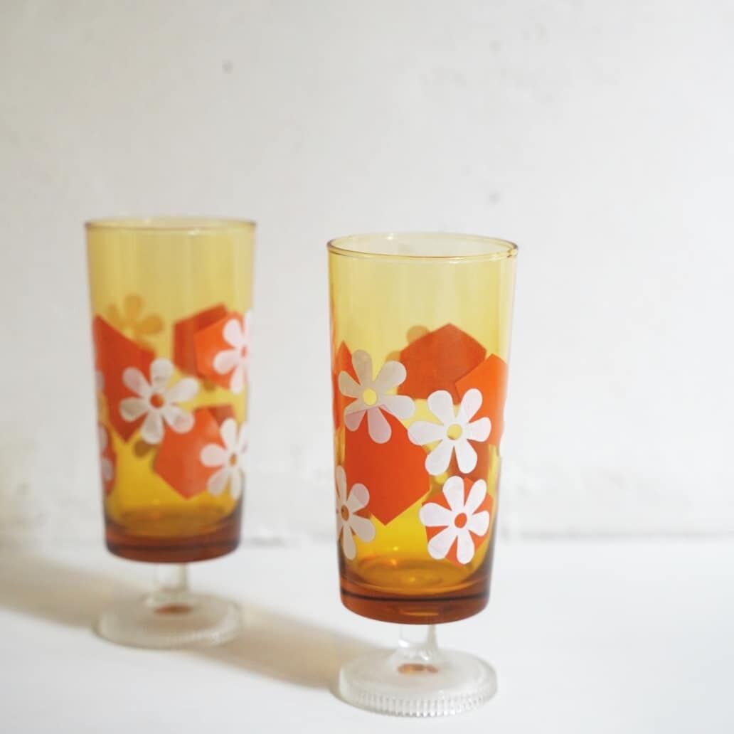 ̗昭和レトロ アデリア足つきグラス2個セット ̖´- | piece. - antique