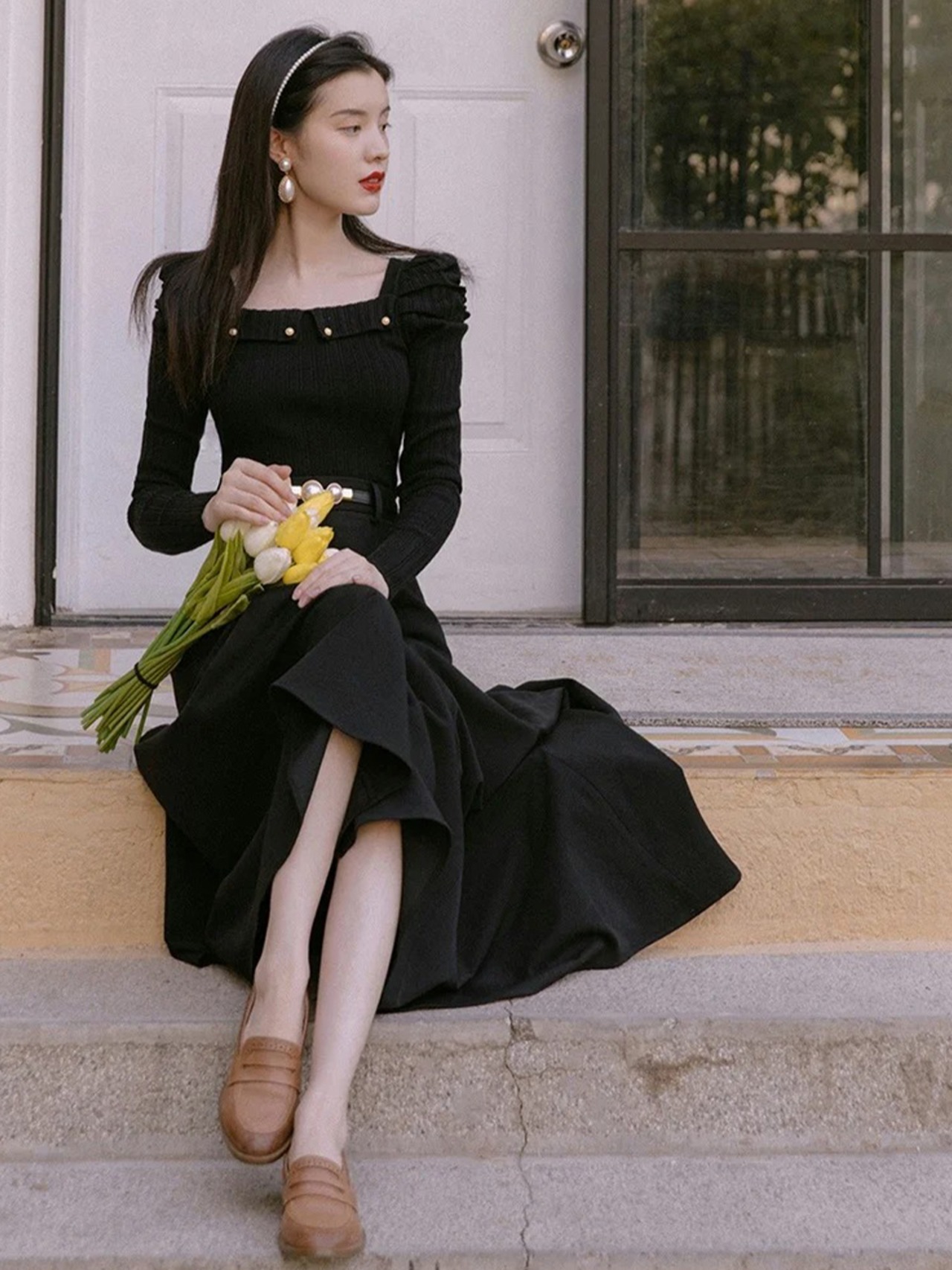 【0224】Elegant Knit Long Sleeve 2 Piece Set