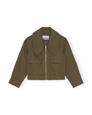 【GANNI】GREEN HEAVY TWILL WIDE COLLAR SHORT JACKET