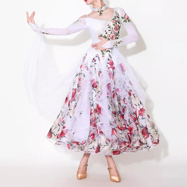 フラワープリント オフショルダー スタンダードドレス　ds1497