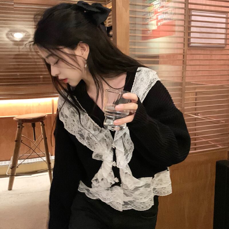 ブラックセーター ジャケット オータムウィンターニットカーディガントップス 秋物 冬物 スーパーモール47161530746