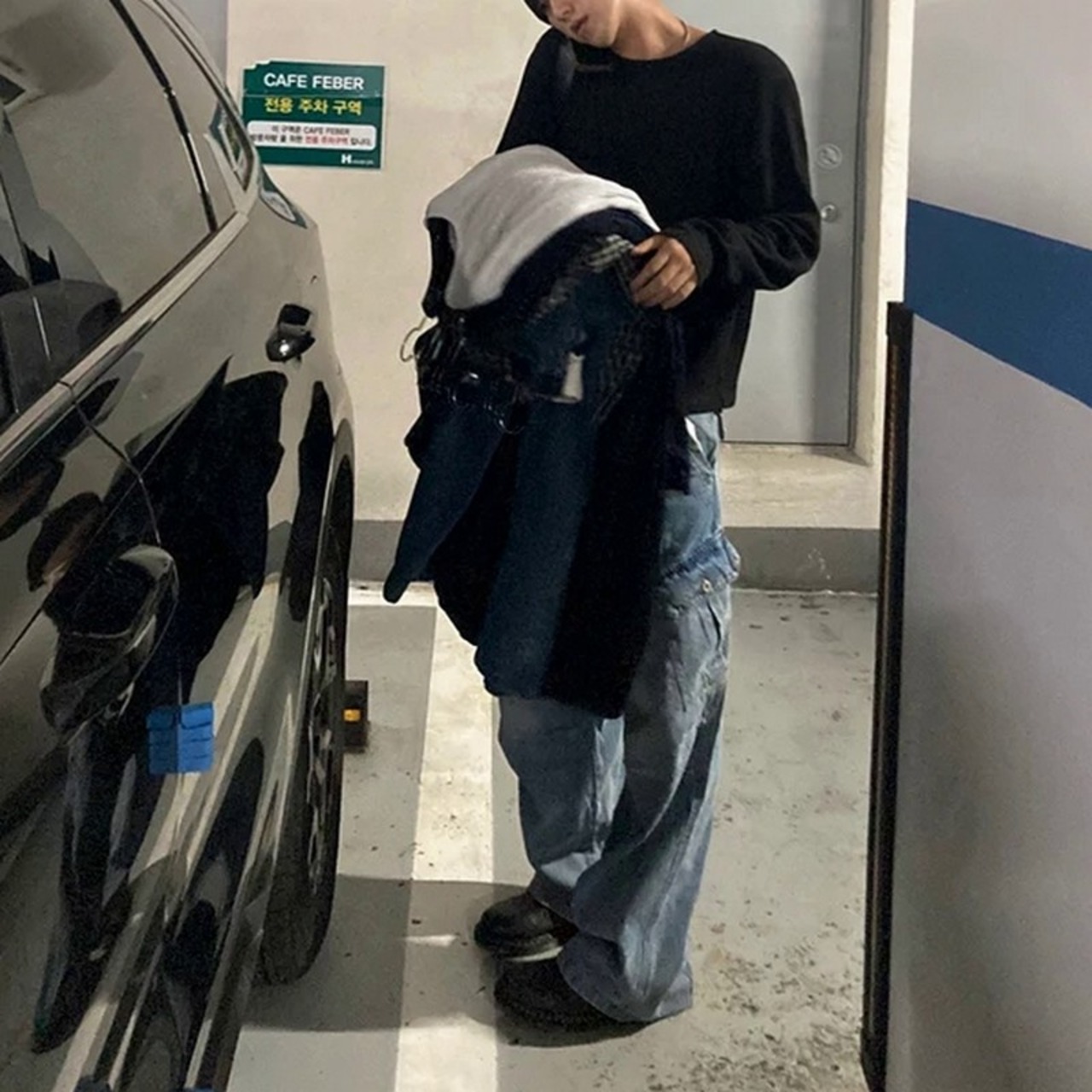 クルーネックワッフル長袖Tシャツ　1228
