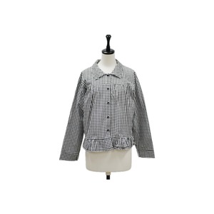 Gingham gather frill blouse
