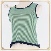 レディース トクコプルミエヴォル TOKUKO 1er VOL トップス ブラウス グリーン系 ノースリーブ 袖なし ボーダー フリル 緑 青 紺 伸縮 ストレッチ カジュアル かわいい 爽やか 日本製 レディースファッション ネイビー系 ブルー系