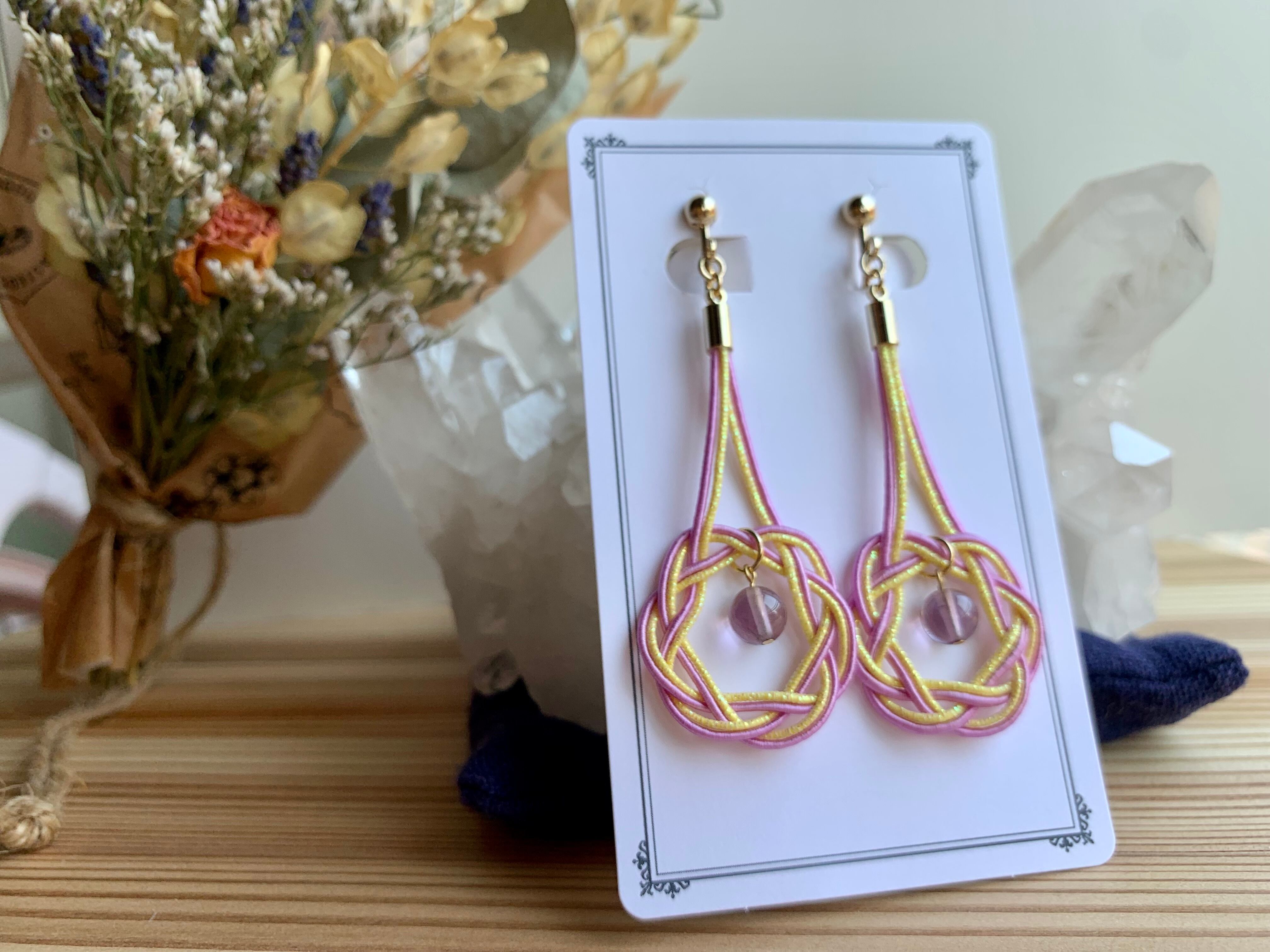 水引ピアス】永遠結びピンク・アメジスト | BeStone