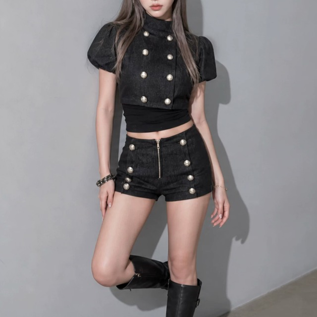 button front short jacket short pants set up la3057