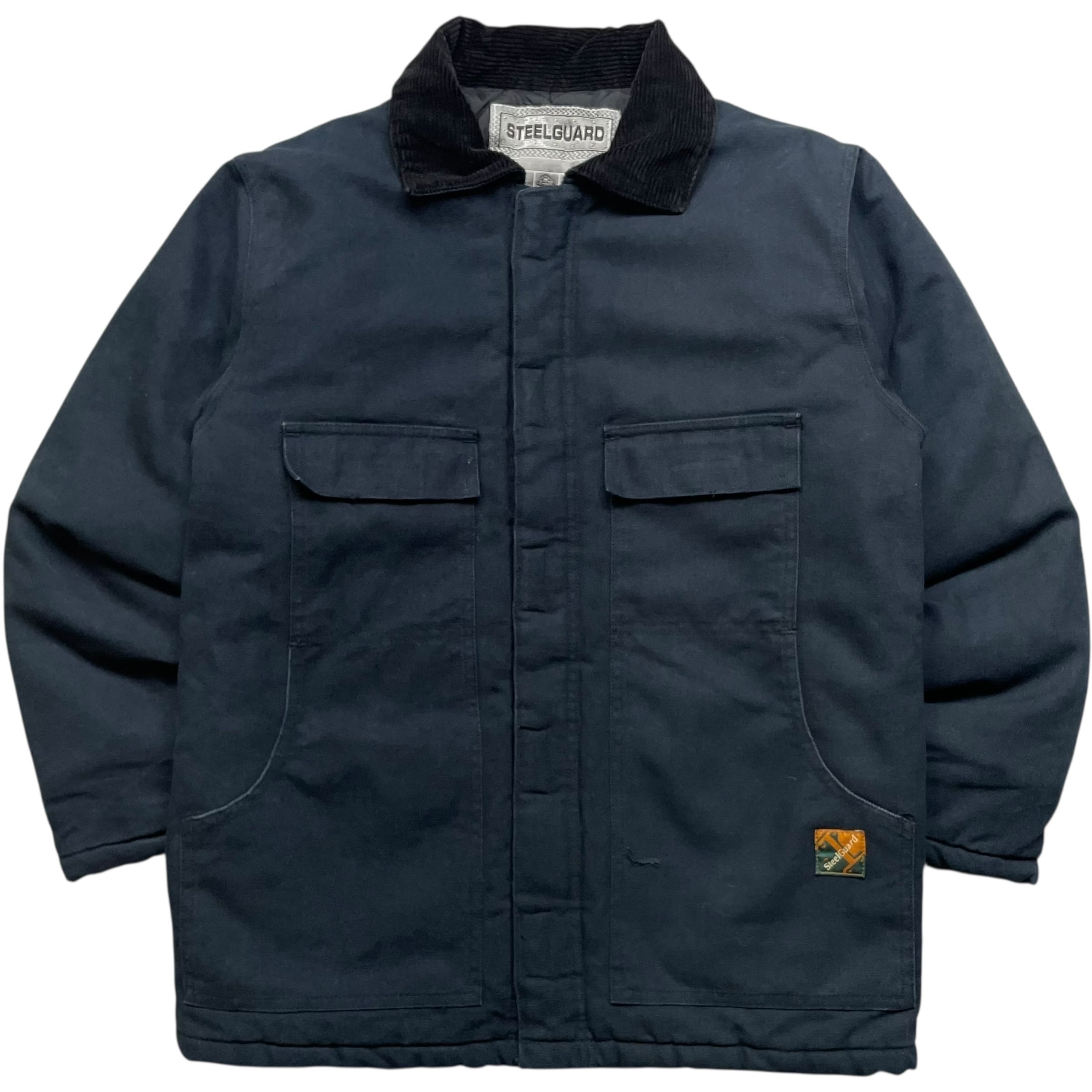 《S》SteelGuard ダックジャケット 襟コーデュロイ 裏地キルティング ブラック no.9414