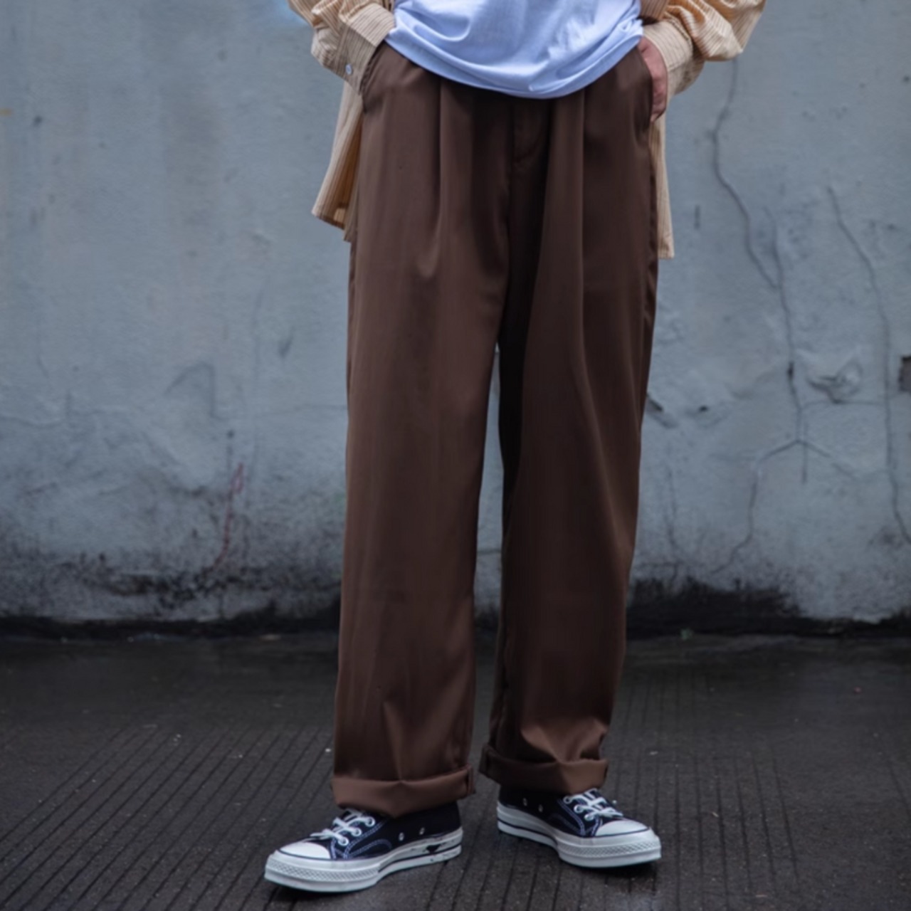 ストリートきれいめドレープパンツ　0697