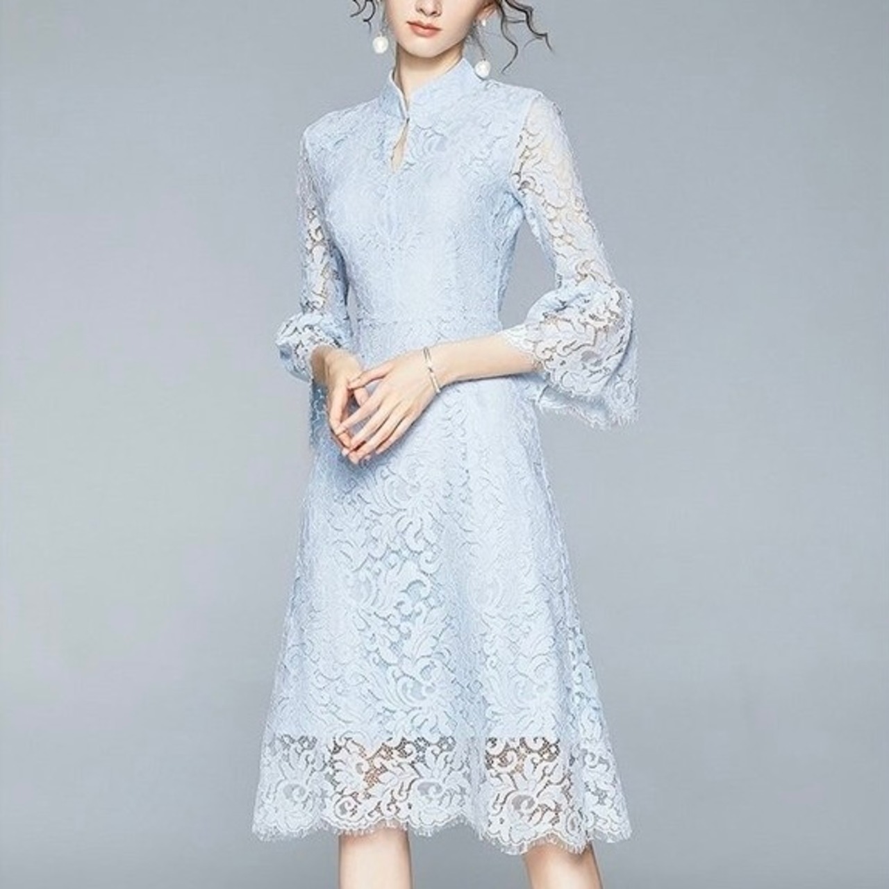 Elegant  Lace Dress  Blue 〖No.M04〗