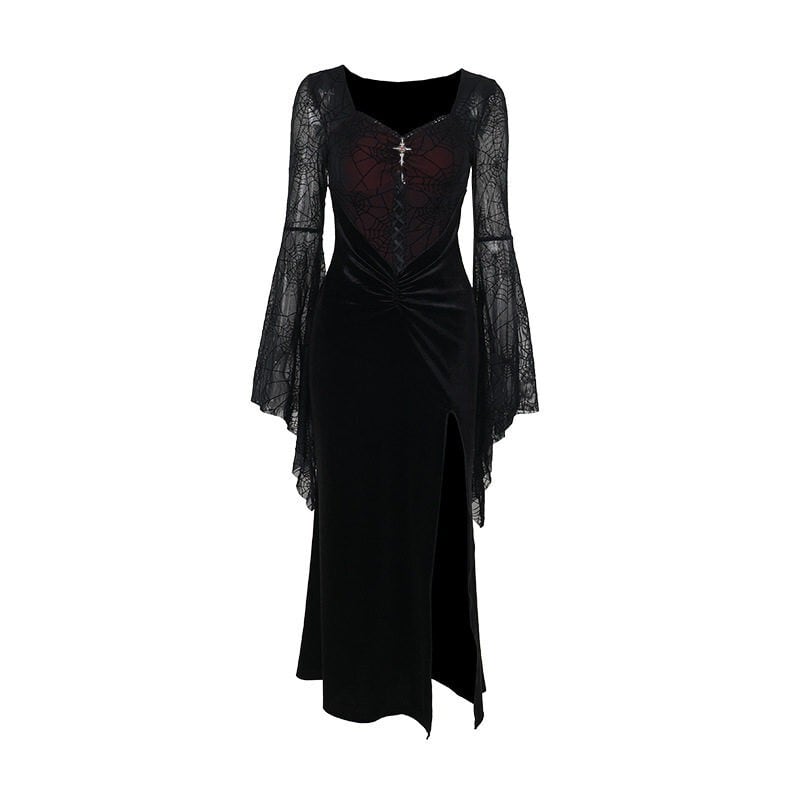 Lace slit one-piece r0142