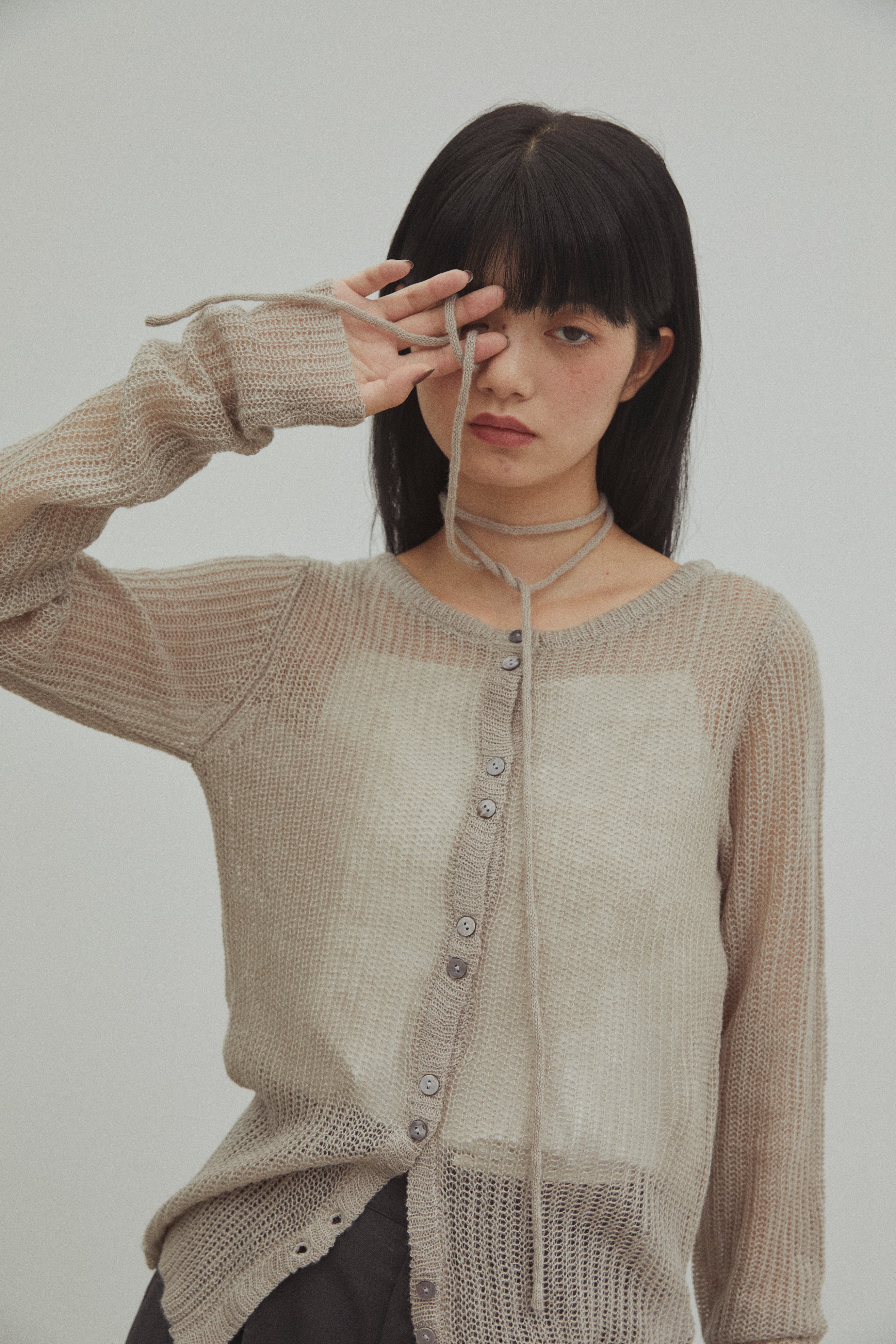 トップス Pois sheer knit cardigan SALE] Color Line Sheer Knit Cardigan
