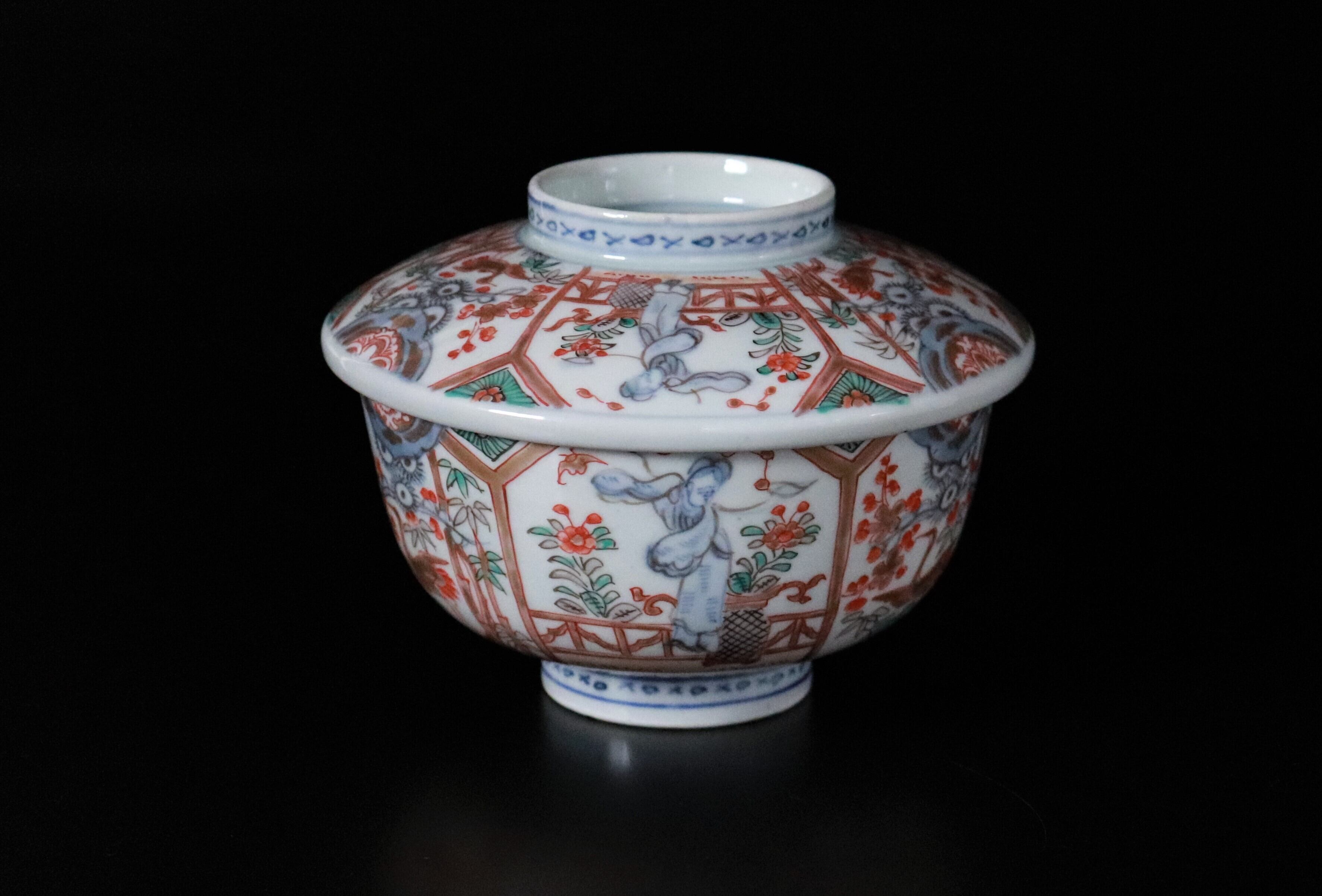 器碗蓋付き1客陶磁器松竹梅花鳥