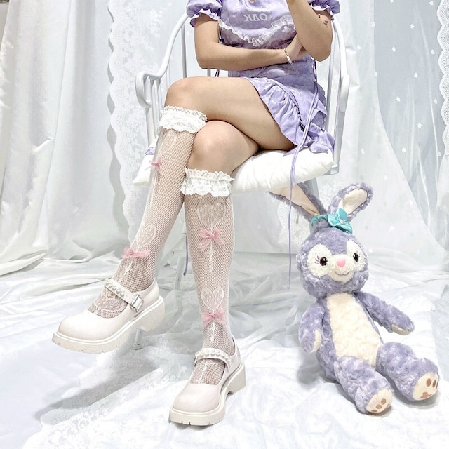 ストッキング 網タイツ Lolita ボウタイ レース 日系 少女 JK ロリータ キュート 靴下47286433
