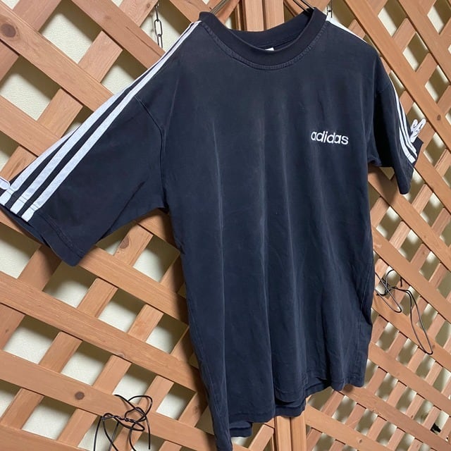 90s adidas アディダス 黒×白 3本ライン Tシャツ VINTAGE