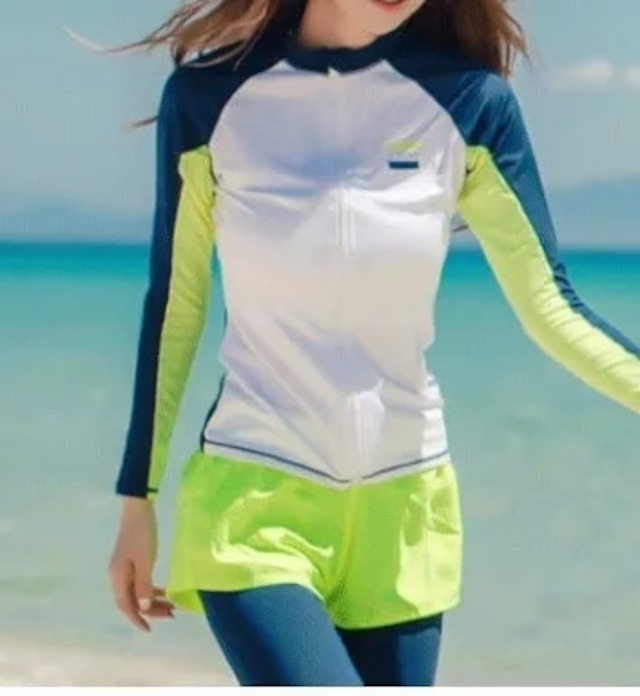 激安 5点セット水着 緑 レディース ラッシュガード 体型カバー ビキニ 海 Hikari Bikini