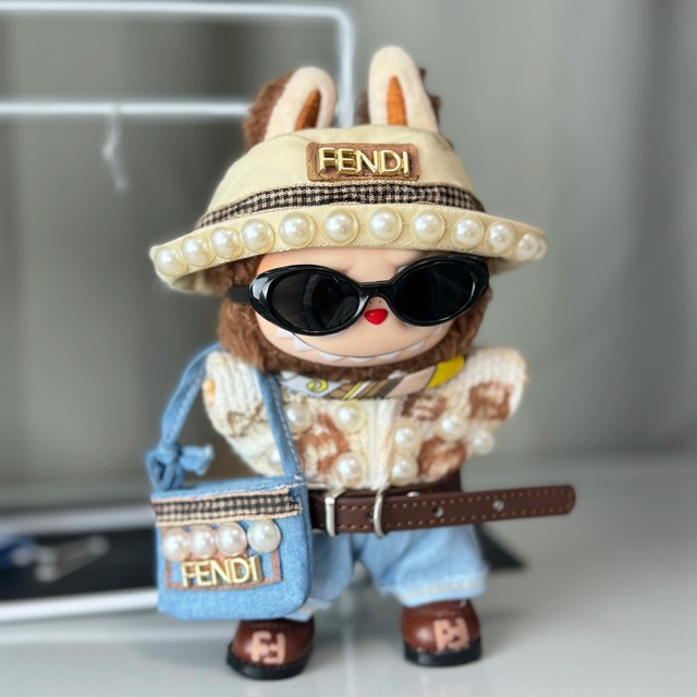 上質パールあしらった ゴージャスデニムコーデ！labubu ラブブ パール＆デニム マテリアルミックス プレミアムコーデセット 15cm 17cm